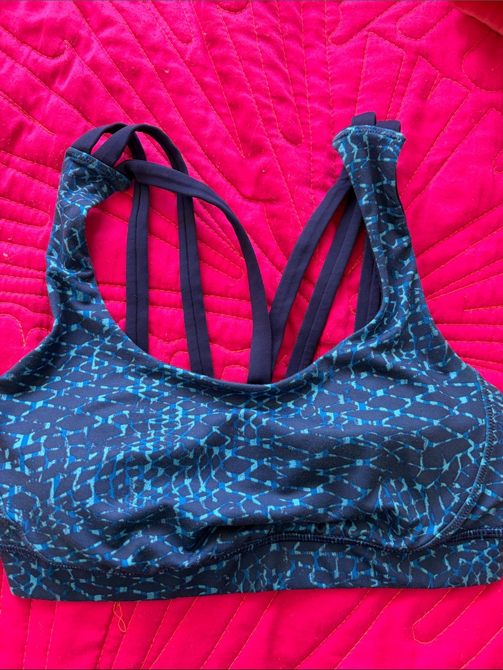 lululemon athletica Navy with Teal Pattern Strappy Sports Bra